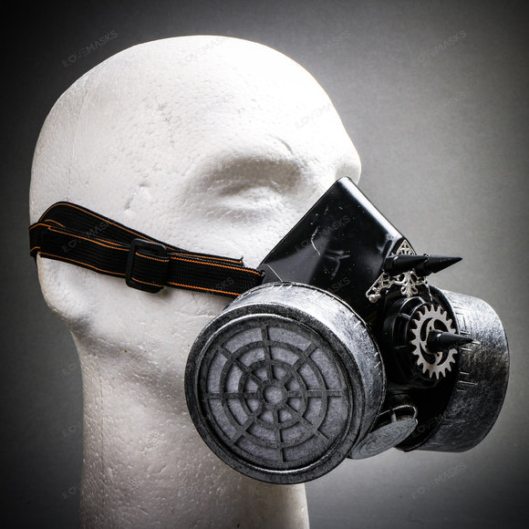 Half Face Steampunk Costume Mask - Black Silver - Picture 7 of 9